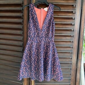 Love Ady Deep V Neck Navy Lace coral flare dress Medium